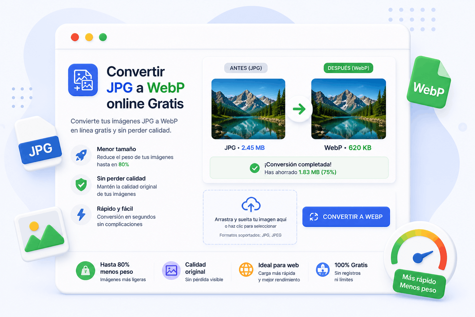 Convertir JPG a WebP online Gratis